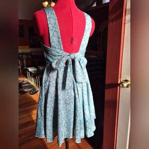 Blue brocade print babydoll dress size S. EUC